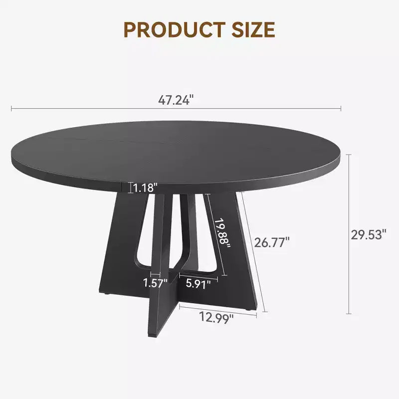 47.2 Round Farmhouse Dining Table, MDF Wood-Look Kitchen Table for Dining Room, Breakfast Nook and Everyday Gatherings