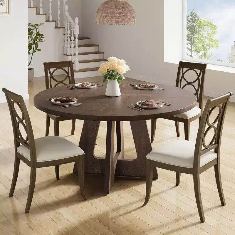 47.2 Round Farmhouse Dining Table, MDF Wood-Look Kitchen Table for Dining Room, Breakfast Nook and Everyday Gatherings