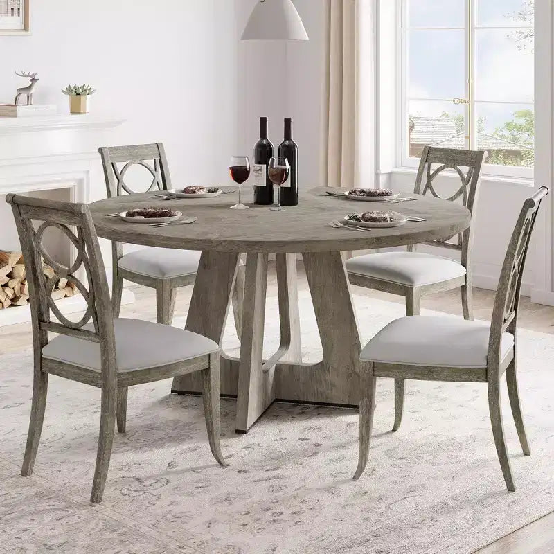47.2 Round Farmhouse Dining Table, MDF Wood-Look Kitchen Table for Dining Room, Breakfast Nook and Everyday Gatherings