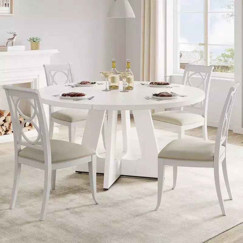 47.2 Round Farmhouse Dining Table, MDF Wood-Look Kitchen Table for Dining Room, Breakfast Nook and Everyday Gatherings