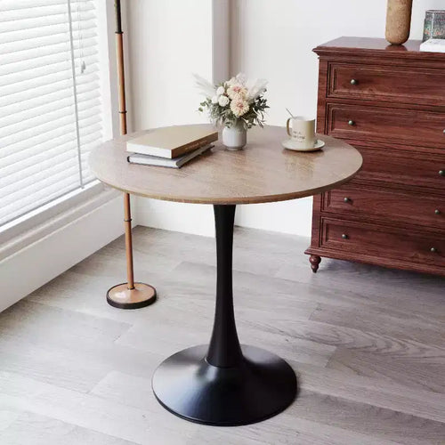 Fun little toys brand 31.5 Walnut color Round Dining Table, Tulip Table Kitchen Dining Table 2-4 People with MDF Table Top & Pedestal Base