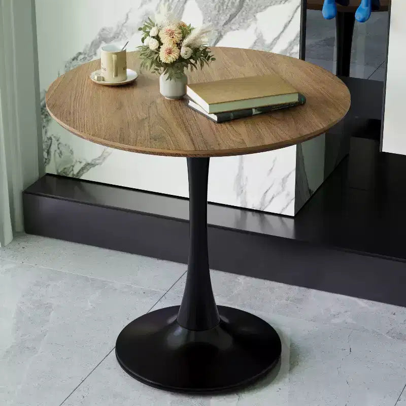 Fun little toys brand 31.5 Walnut color Round Dining Table, Tulip Table Kitchen Dining Table 2-4 People with MDF Table Top & Pedestal Base