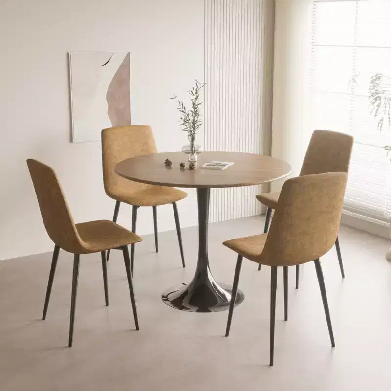 Tavolo da pranzo rotondo colore noce 31.5 del marchio Fun Little Toys, Tavolo da pranzo Tulip per cucina 2-4 persone con piano in MDF e base a piedistallo