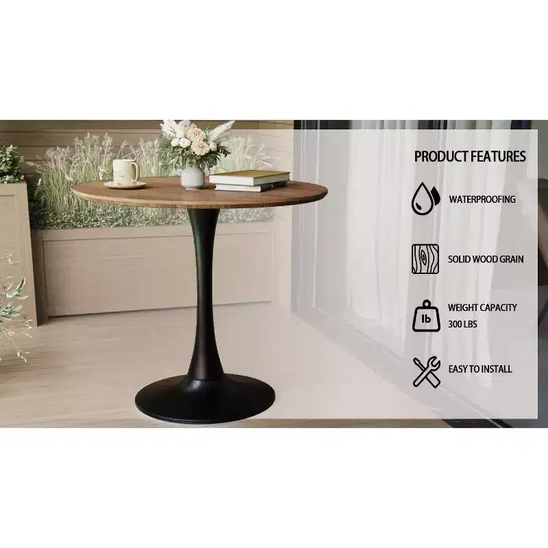 Tavolo da pranzo rotondo colore noce 31.5 del marchio Fun Little Toys, Tavolo da pranzo Tulip per cucina 2-4 persone con piano in MDF e base a piedistallo