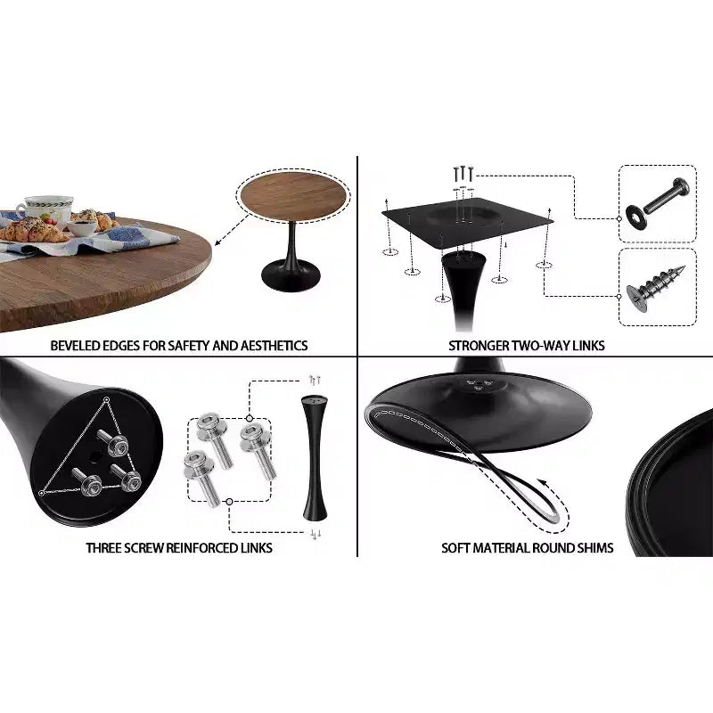 Tavolo da pranzo rotondo colore noce 31.5 del marchio Fun Little Toys, Tavolo da pranzo Tulip per cucina 2-4 persone con piano in MDF e base a piedistallo