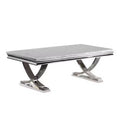 Royal Hampton Coffee Table, Faux Marble Top, Chrome Pedestal Base, 51 Inch