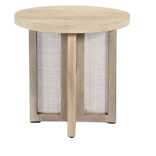 HomeRoots 22 Natural Solid Wood And Rattan Round End Table