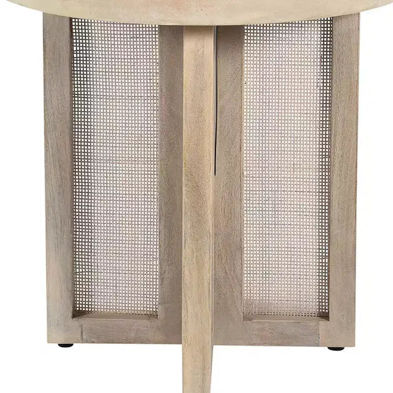 HomeRoots 22 Tavolino Rotondo in Legno Massello Naturale e Rattan