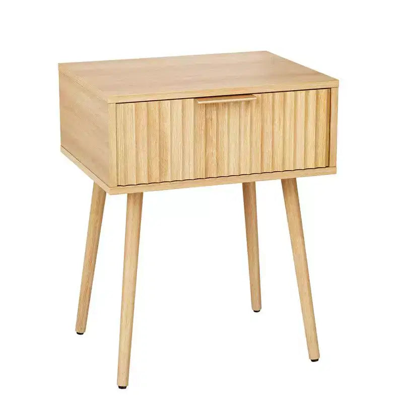 Comodino con cassetto in rovere e gambe alte