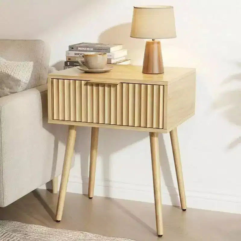 Karl Home Comodino da 48 cm con venature del rovere, truciolato e MDF, melamina e termoformatura, 1 cassetto, gambe alte