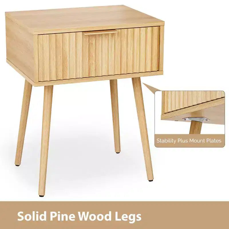 Karl Home Comodino da 48 cm con venature del rovere, truciolato e MDF, melamina e termoformatura, 1 cassetto, gambe alte