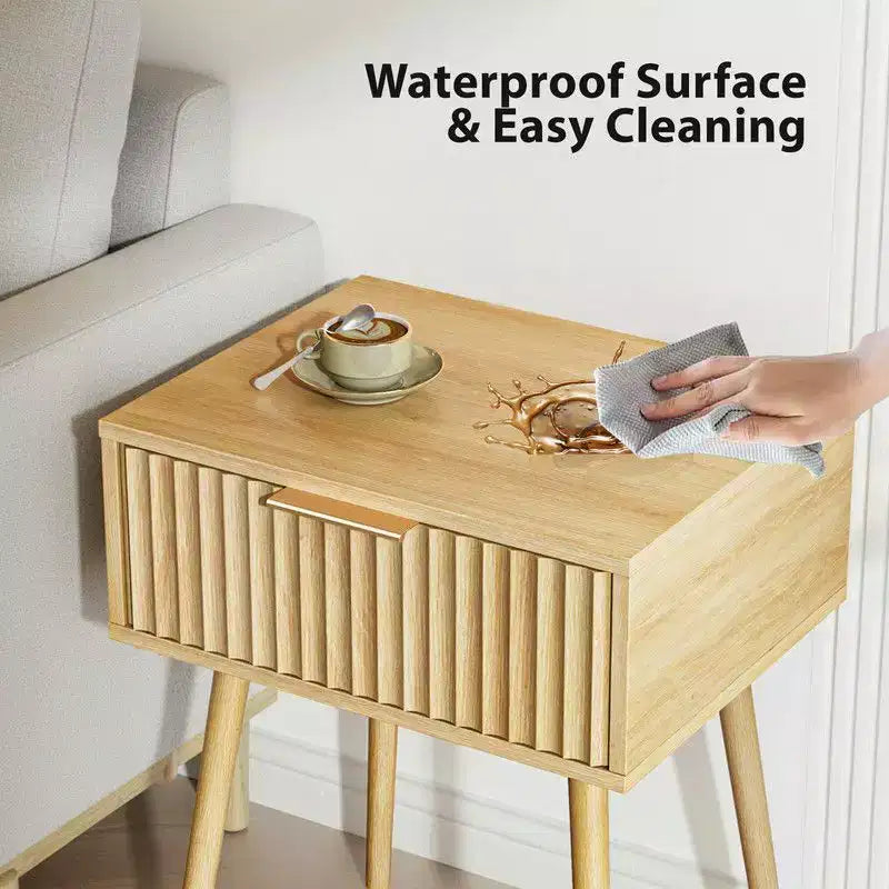 Karl Home Comodino da 48 cm con venature del rovere, truciolato e MDF, melamina e termoformatura, 1 cassetto, gambe alte