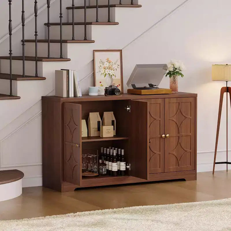 Credenza a buffet da 55", mobile a 4 ante in legno con ripiani regolabili, mobiletto da bar in stile rustico per cucina, soggiorno, ingresso