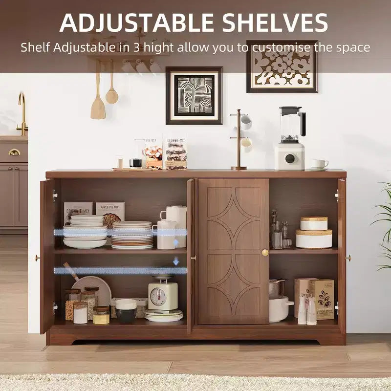 Credenza a buffet da 55", mobile a 4 ante in legno con ripiani regolabili, mobiletto da bar in stile rustico per cucina, soggiorno, ingresso