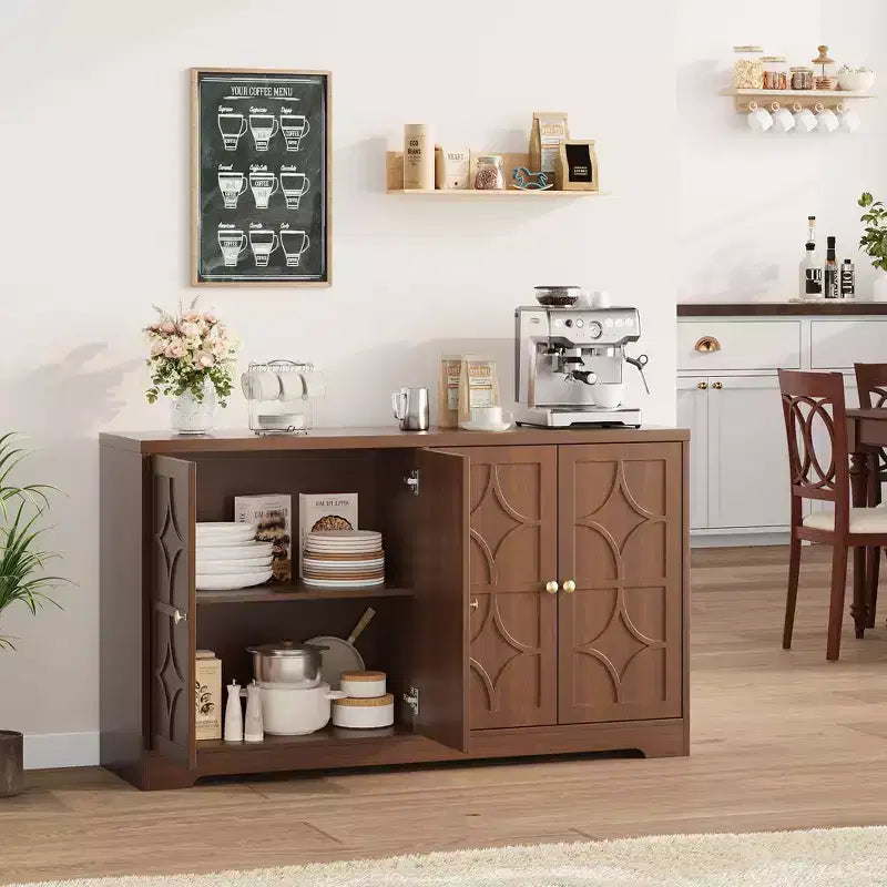 Credenza a buffet da 55", mobile a 4 ante in legno con ripiani regolabili, mobiletto da bar in stile rustico per cucina, soggiorno, ingresso