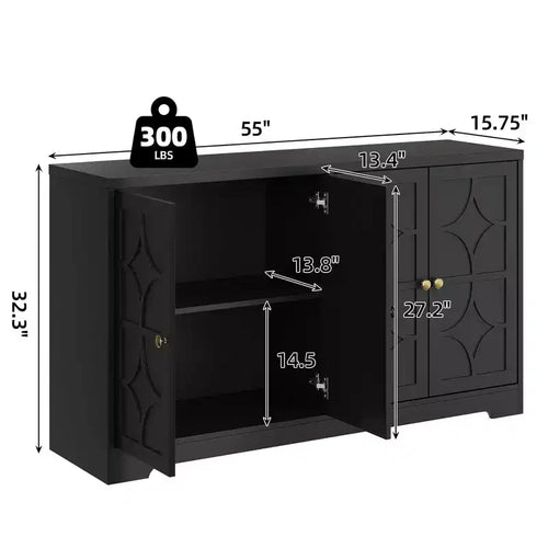 Credenza a buffet da 55", mobile a 4 ante in legno con ripiani regolabili, mobiletto da bar in stile rustico per cucina, soggiorno, ingresso