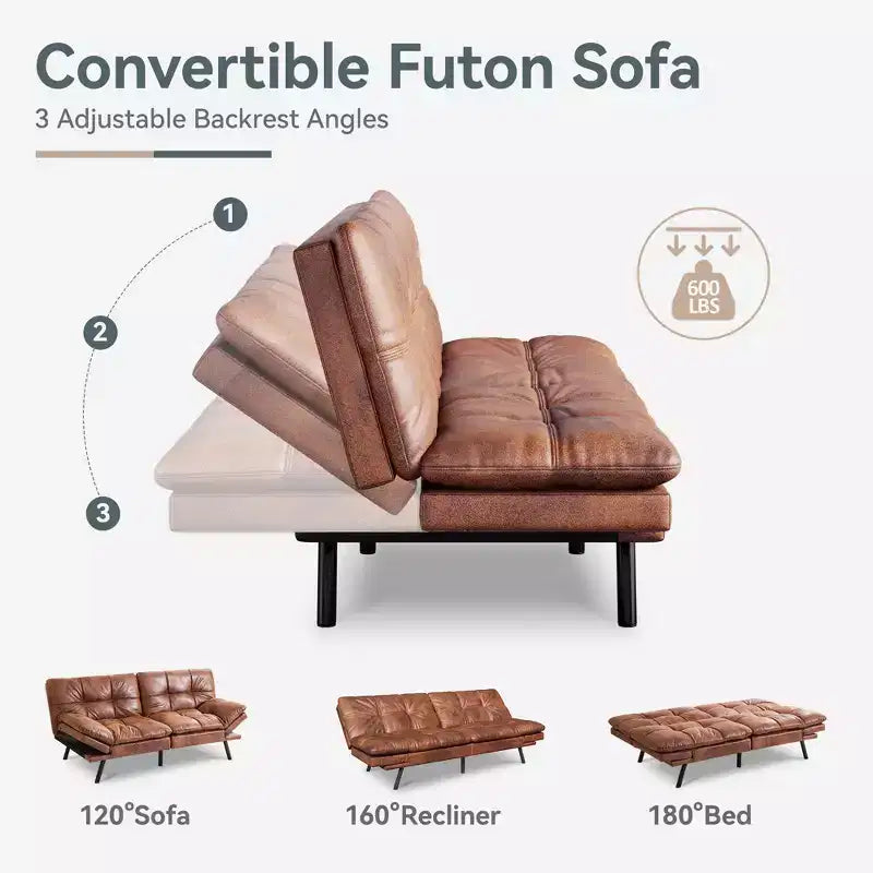 Dyonery Divano Letto Futon Convertibile, Divano Letto in Lino con Memory Foam, Schienale e Braccioli Regolabili, Divanetto Multifunzionale con Funzione Letto