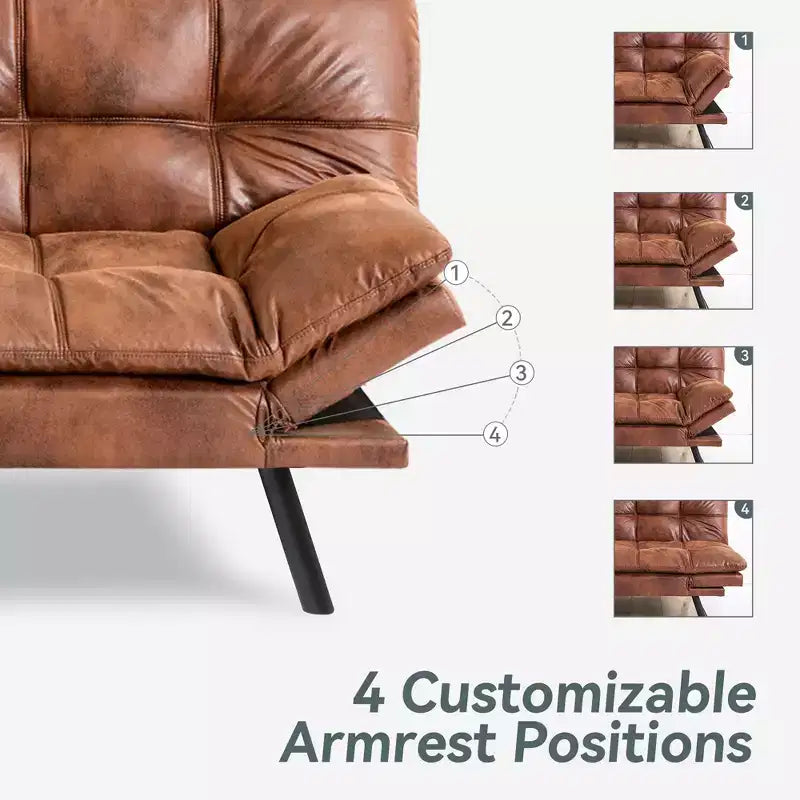 Dyonery Divano Letto Futon Convertibile, Divano Letto in Lino con Memory Foam, Schienale e Braccioli Regolabili, Divanetto Multifunzionale con Funzione Letto
