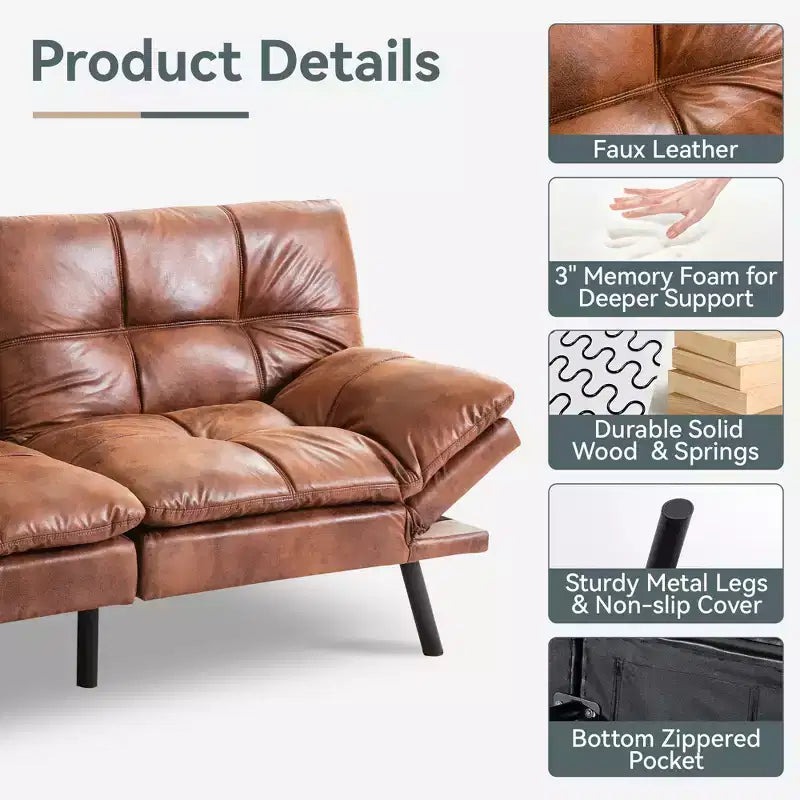 Dyonery Divano Letto Futon Convertibile, Divano Letto in Lino con Memory Foam, Schienale e Braccioli Regolabili, Divanetto Multifunzionale con Funzione Letto
