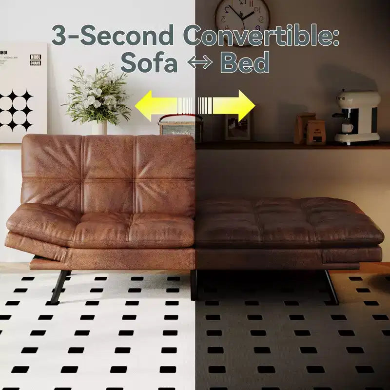 Dyonery Divano Letto Futon Convertibile, Divano Letto in Lino con Memory Foam, Schienale e Braccioli Regolabili, Divanetto Multifunzionale con Funzione Letto