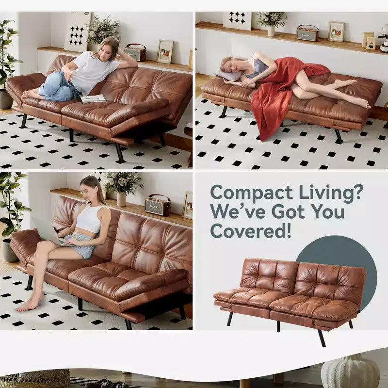 Dyonery Divano Letto Futon Convertibile, Divano Letto in Lino con Memory Foam, Schienale e Braccioli Regolabili, Divanetto Multifunzionale con Funzione Letto