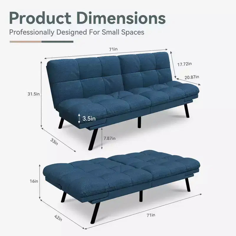 Dyonery Divano Letto Futon Convertibile, Divano Letto in Lino con Memory Foam, Schienale e Braccioli Regolabili, Divanetto Multifunzionale con Funzione Letto