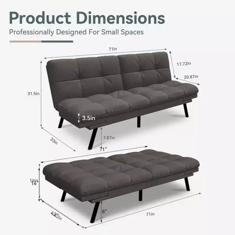 Dyonery Divano Letto Futon Convertibile, Divano Letto in Lino con Memory Foam, Schienale e Braccioli Regolabili, Divanetto Multifunzionale con Funzione Letto