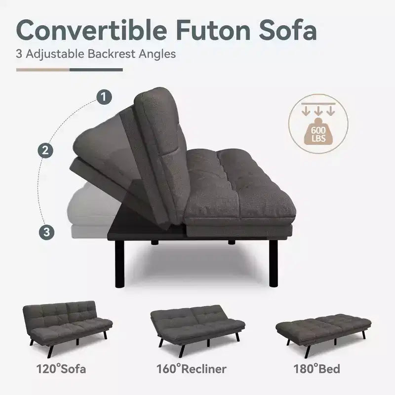 Dyonery Divano Letto Futon Convertibile, Divano Letto in Lino con Memory Foam, Schienale e Braccioli Regolabili, Divanetto Multifunzionale con Funzione Letto