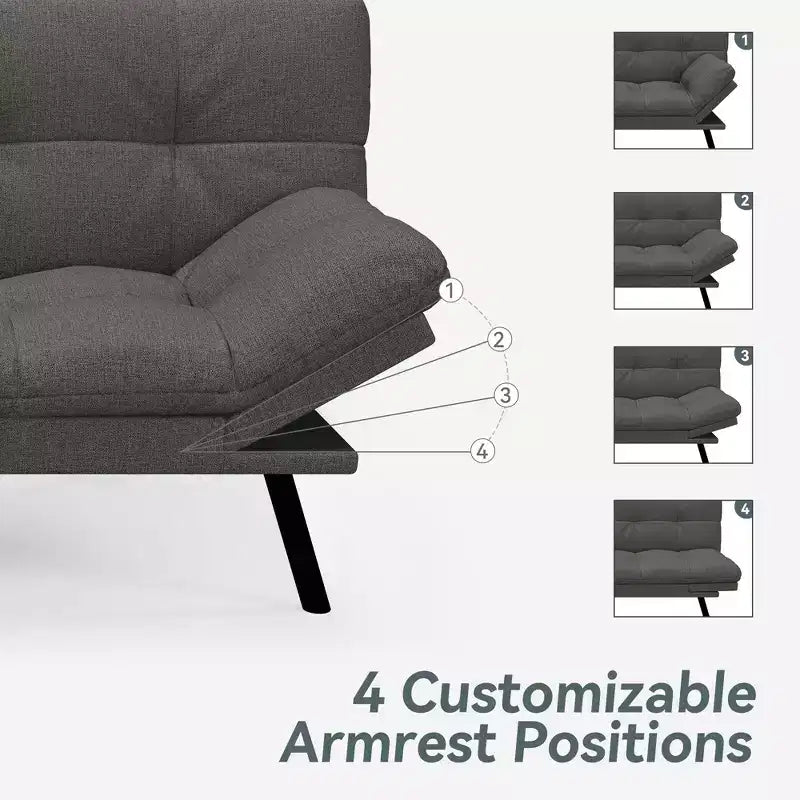 Dyonery Divano Letto Futon Convertibile, Divano Letto in Lino con Memory Foam, Schienale e Braccioli Regolabili, Divanetto Multifunzionale con Funzione Letto