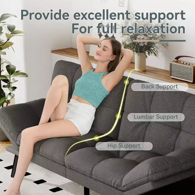 Dyonery Divano Letto Futon Convertibile, Divano Letto in Lino con Memory Foam, Schienale e Braccioli Regolabili, Divanetto Multifunzionale con Funzione Letto