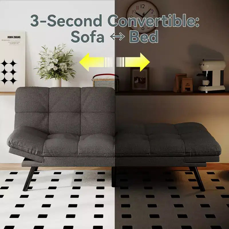 Dyonery Divano Letto Futon Convertibile, Divano Letto in Lino con Memory Foam, Schienale e Braccioli Regolabili, Divanetto Multifunzionale con Funzione Letto