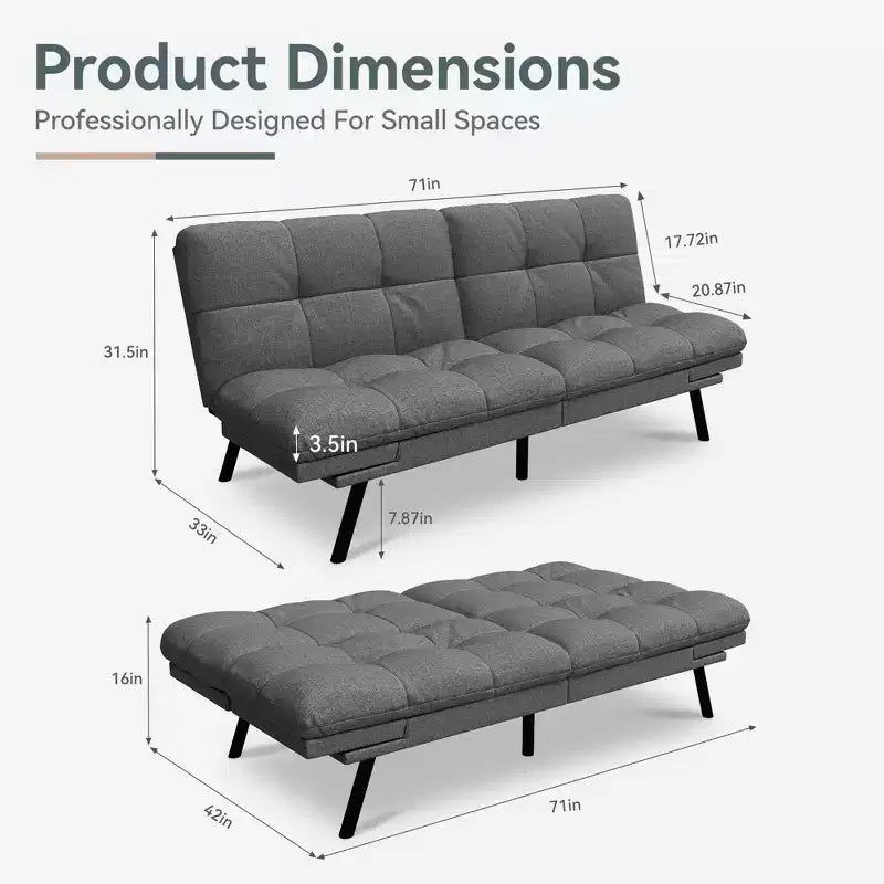 Dyonery Divano Letto Futon Convertibile, Divano Letto in Lino con Memory Foam, Schienale e Braccioli Regolabili, Divanetto Multifunzionale con Funzione Letto