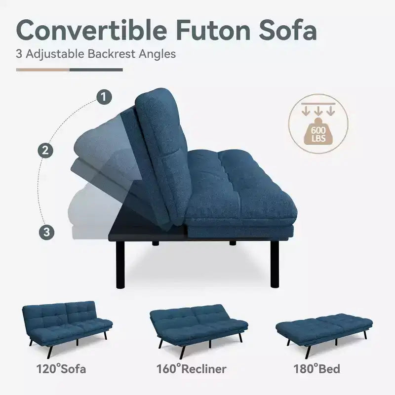 Dyonery Divano Letto Futon Convertibile, Divano Letto in Lino con Memory Foam, Schienale e Braccioli Regolabili, Divanetto Multifunzionale con Funzione Letto