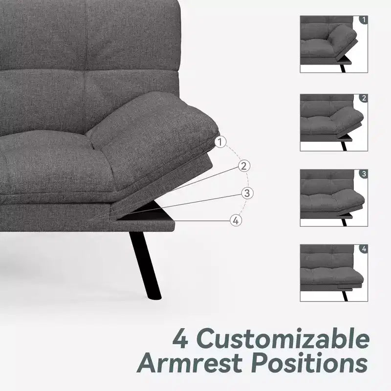 Dyonery Divano Letto Futon Convertibile, Divano Letto in Lino con Memory Foam, Schienale e Braccioli Regolabili, Divanetto Multifunzionale con Funzione Letto
