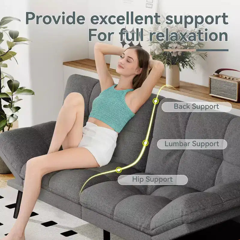 Dyonery Divano Letto Futon Convertibile, Divano Letto in Lino con Memory Foam, Schienale e Braccioli Regolabili, Divanetto Multifunzionale con Funzione Letto
