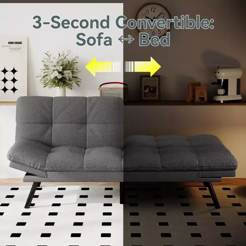 Dyonery Divano Letto Futon Convertibile, Divano Letto in Lino con Memory Foam, Schienale e Braccioli Regolabili, Divanetto Multifunzionale con Funzione Letto