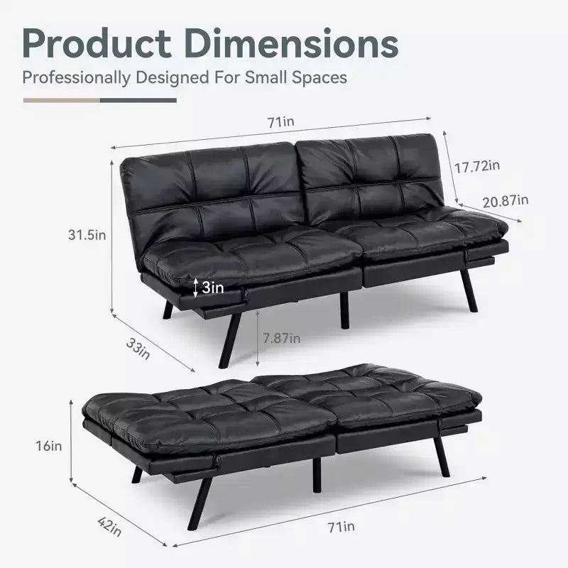 Dyonery Divano Letto Futon Convertibile, Divano Letto in Lino con Memory Foam, Schienale e Braccioli Regolabili, Divanetto Multifunzionale con Funzione Letto
