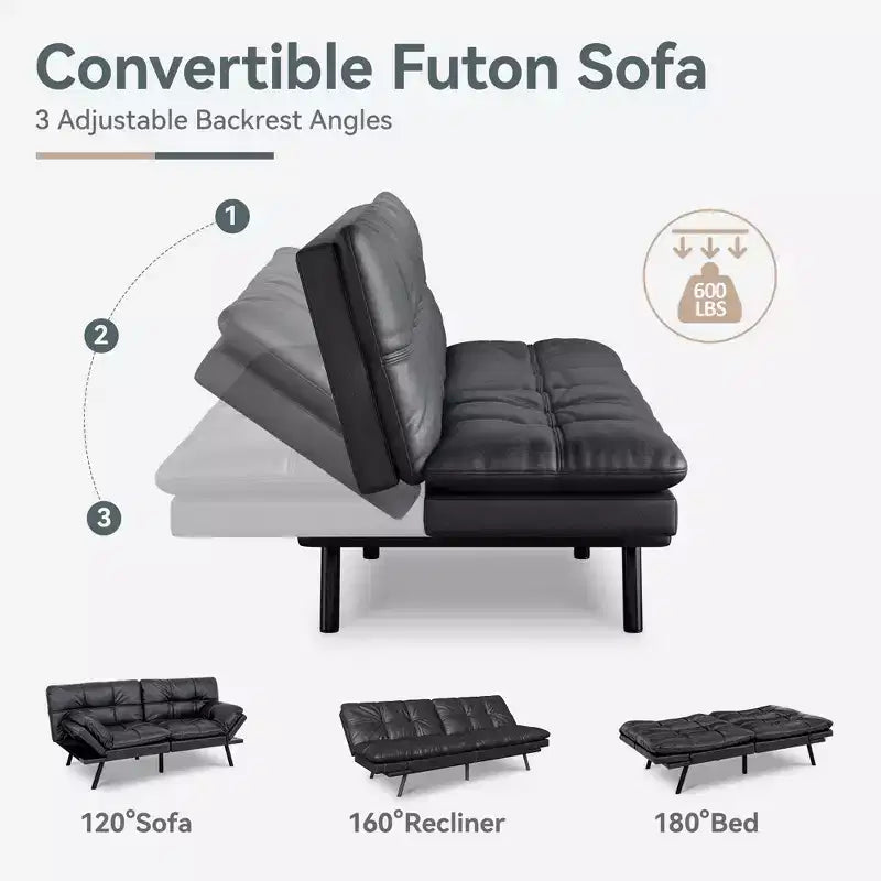 Dyonery Divano Letto Futon Convertibile, Divano Letto in Lino con Memory Foam, Schienale e Braccioli Regolabili, Divanetto Multifunzionale con Funzione Letto