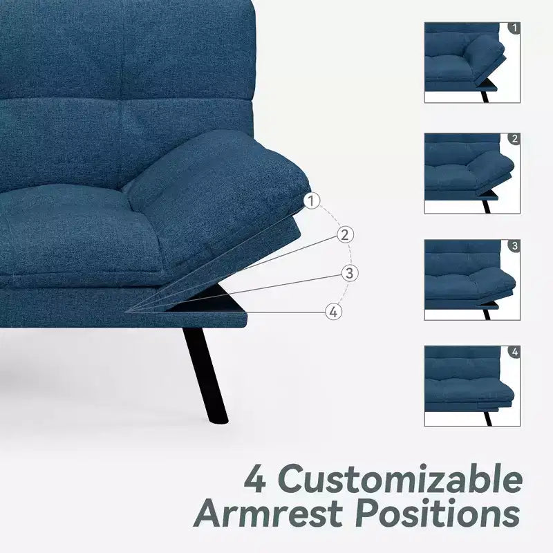 Dyonery Divano Letto Futon Convertibile, Divano Letto in Lino con Memory Foam, Schienale e Braccioli Regolabili, Divanetto Multifunzionale con Funzione Letto