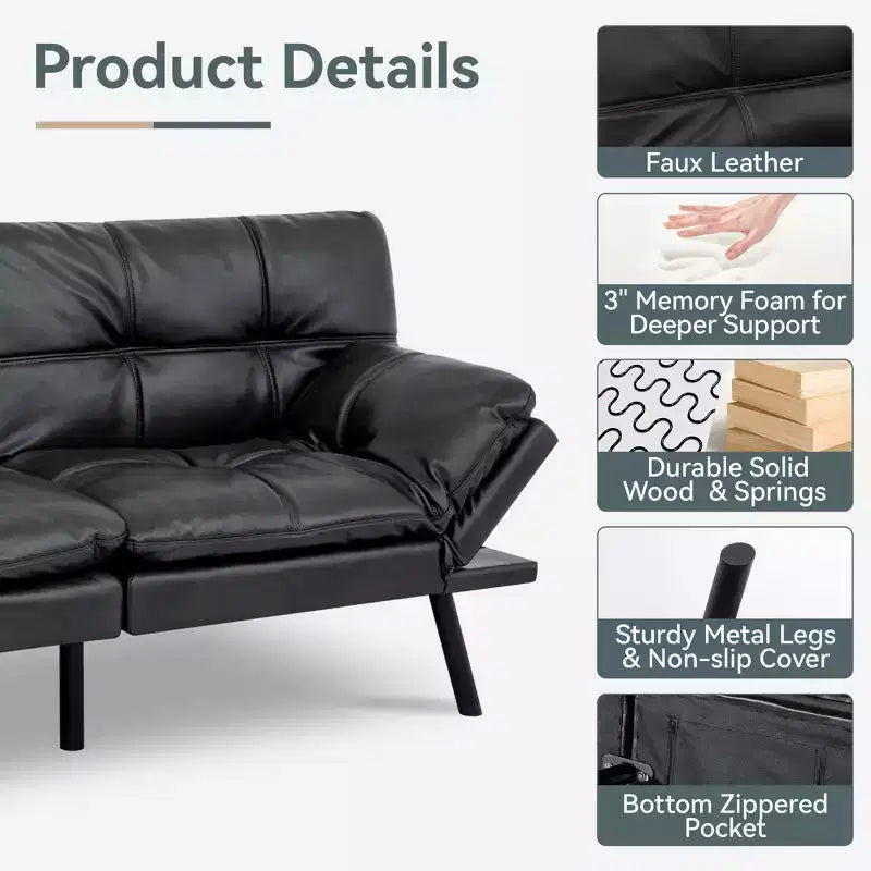 Dyonery Divano Letto Futon Convertibile, Divano Letto in Lino con Memory Foam, Schienale e Braccioli Regolabili, Divanetto Multifunzionale con Funzione Letto