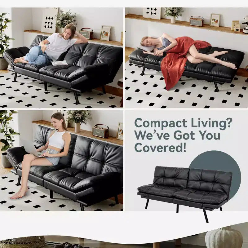 Dyonery Divano Letto Futon Convertibile, Divano Letto in Lino con Memory Foam, Schienale e Braccioli Regolabili, Divanetto Multifunzionale con Funzione Letto