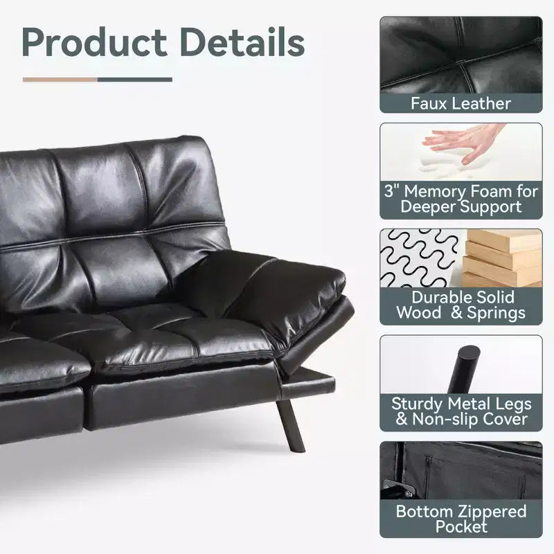 Dyonery Divano Letto Futon Convertibile, Divano Letto in Lino con Memory Foam, Schienale e Braccioli Regolabili, Divanetto Multifunzionale con Funzione Letto