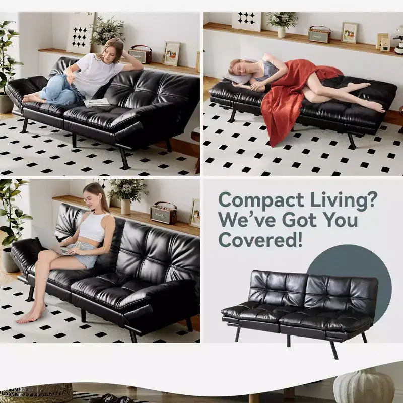 Dyonery Divano Letto Futon Convertibile, Divano Letto in Lino con Memory Foam, Schienale e Braccioli Regolabili, Divanetto Multifunzionale con Funzione Letto