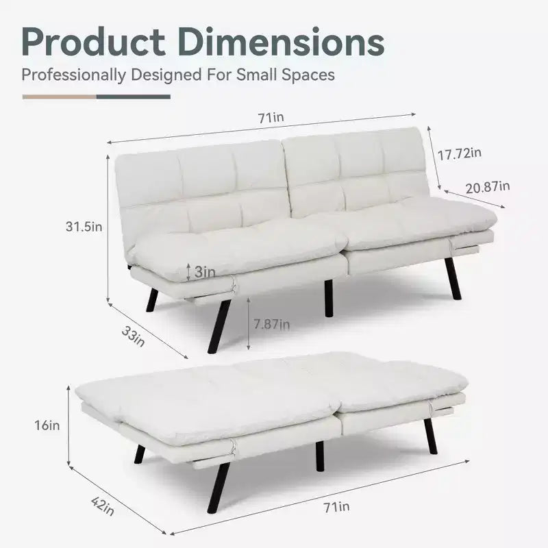 Dyonery Divano Letto Futon Convertibile, Divano Letto in Lino con Memory Foam, Schienale e Braccioli Regolabili, Divanetto Multifunzionale con Funzione Letto