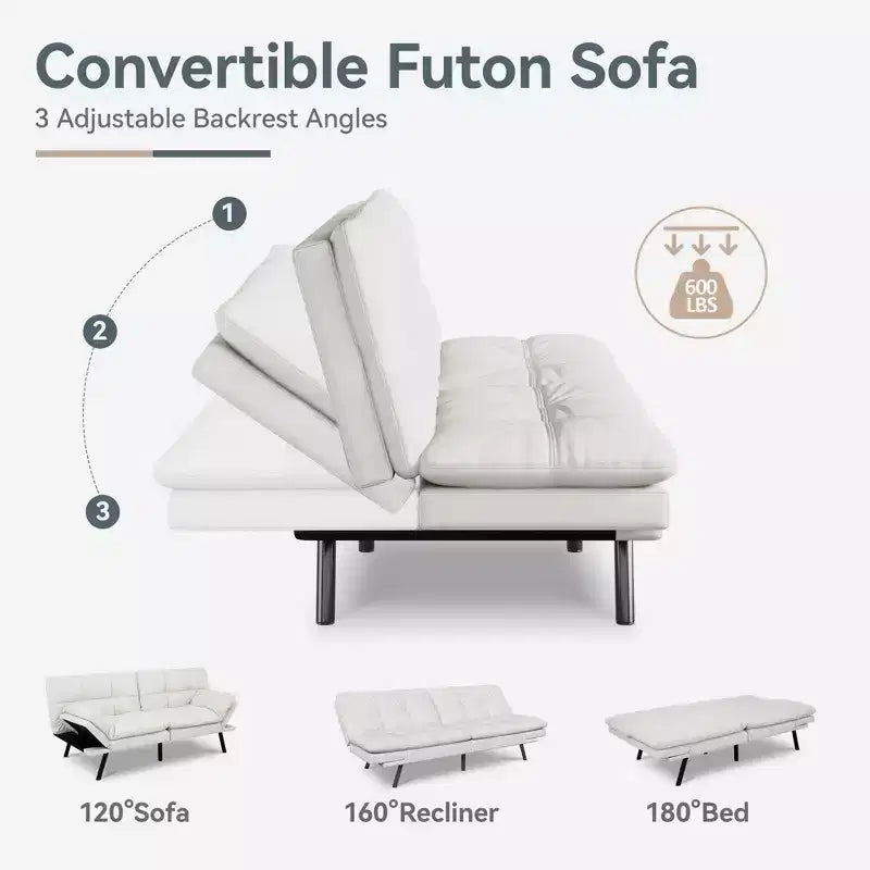 Dyonery Divano Letto Futon Convertibile, Divano Letto in Lino con Memory Foam, Schienale e Braccioli Regolabili, Divanetto Multifunzionale con Funzione Letto