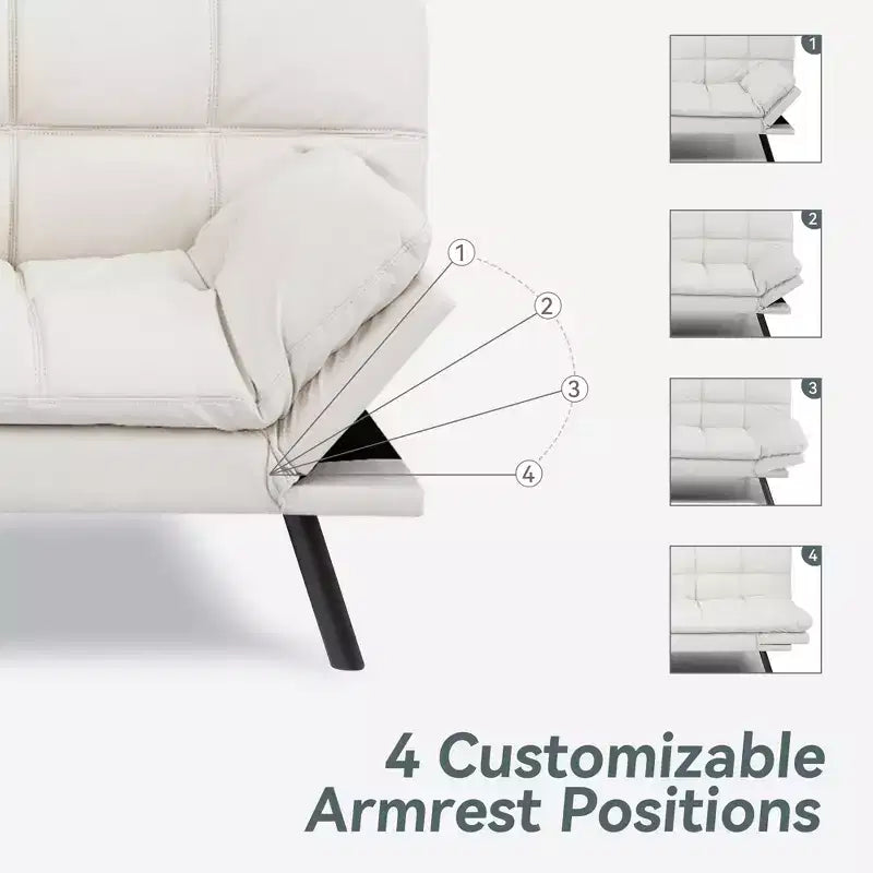Dyonery Divano Letto Futon Convertibile, Divano Letto in Lino con Memory Foam, Schienale e Braccioli Regolabili, Divanetto Multifunzionale con Funzione Letto