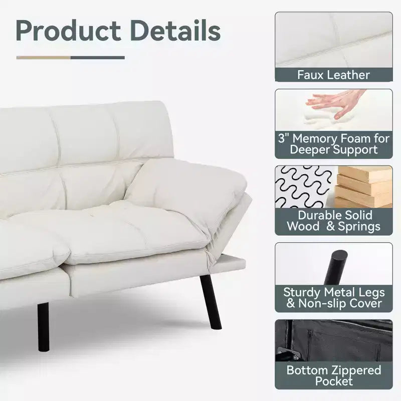 Dyonery Divano Letto Futon Convertibile, Divano Letto in Lino con Memory Foam, Schienale e Braccioli Regolabili, Divanetto Multifunzionale con Funzione Letto