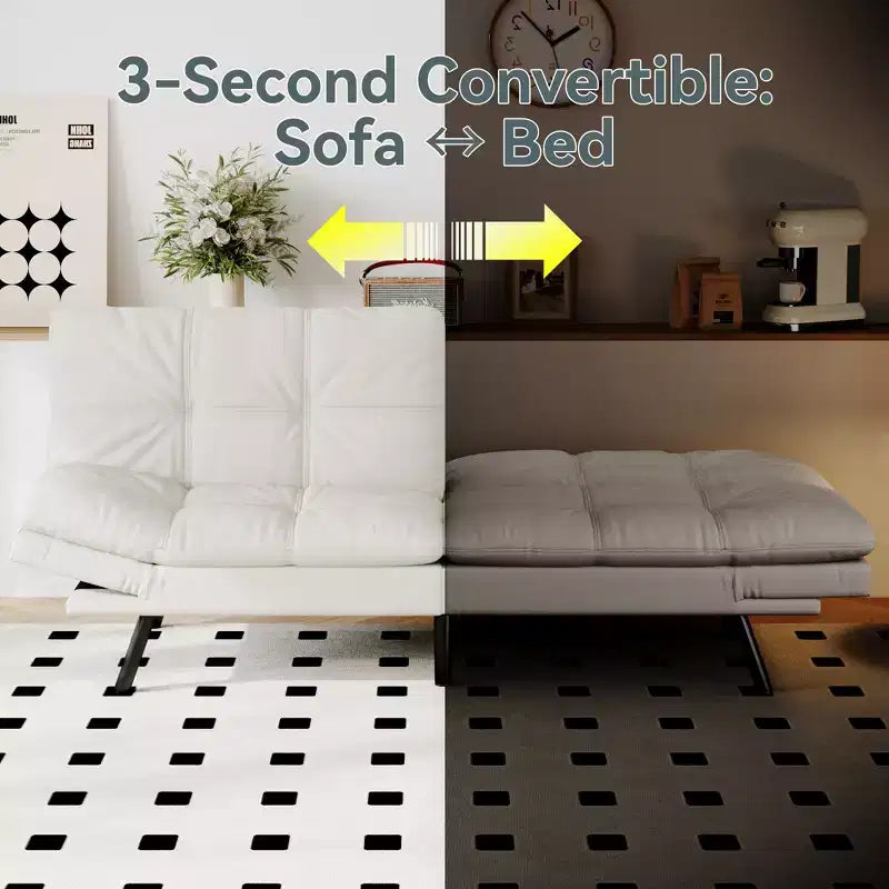 Dyonery Divano Letto Futon Convertibile, Divano Letto in Lino con Memory Foam, Schienale e Braccioli Regolabili, Divanetto Multifunzionale con Funzione Letto