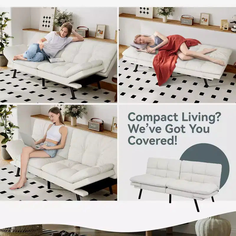 Dyonery Divano Letto Futon Convertibile, Divano Letto in Lino con Memory Foam, Schienale e Braccioli Regolabili, Divanetto Multifunzionale con Funzione Letto