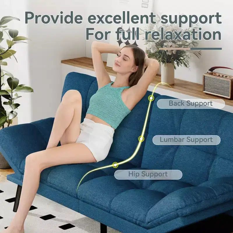 Dyonery Divano Letto Futon Convertibile, Divano Letto in Lino con Memory Foam, Schienale e Braccioli Regolabili, Divanetto Multifunzionale con Funzione Letto